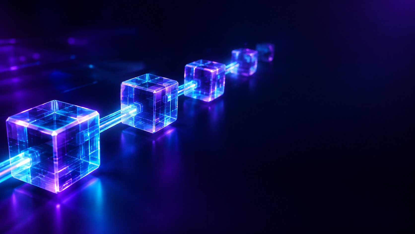 Chain of glowing transparent cubes connected by light links